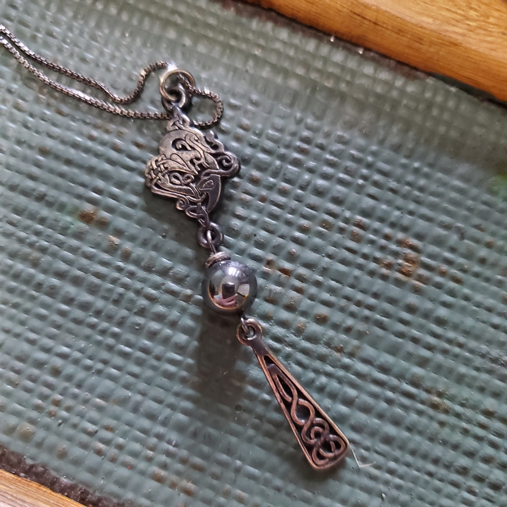 Ren Faire Silver Celtic Theme Necklace, 15" - Picture 2 of 3